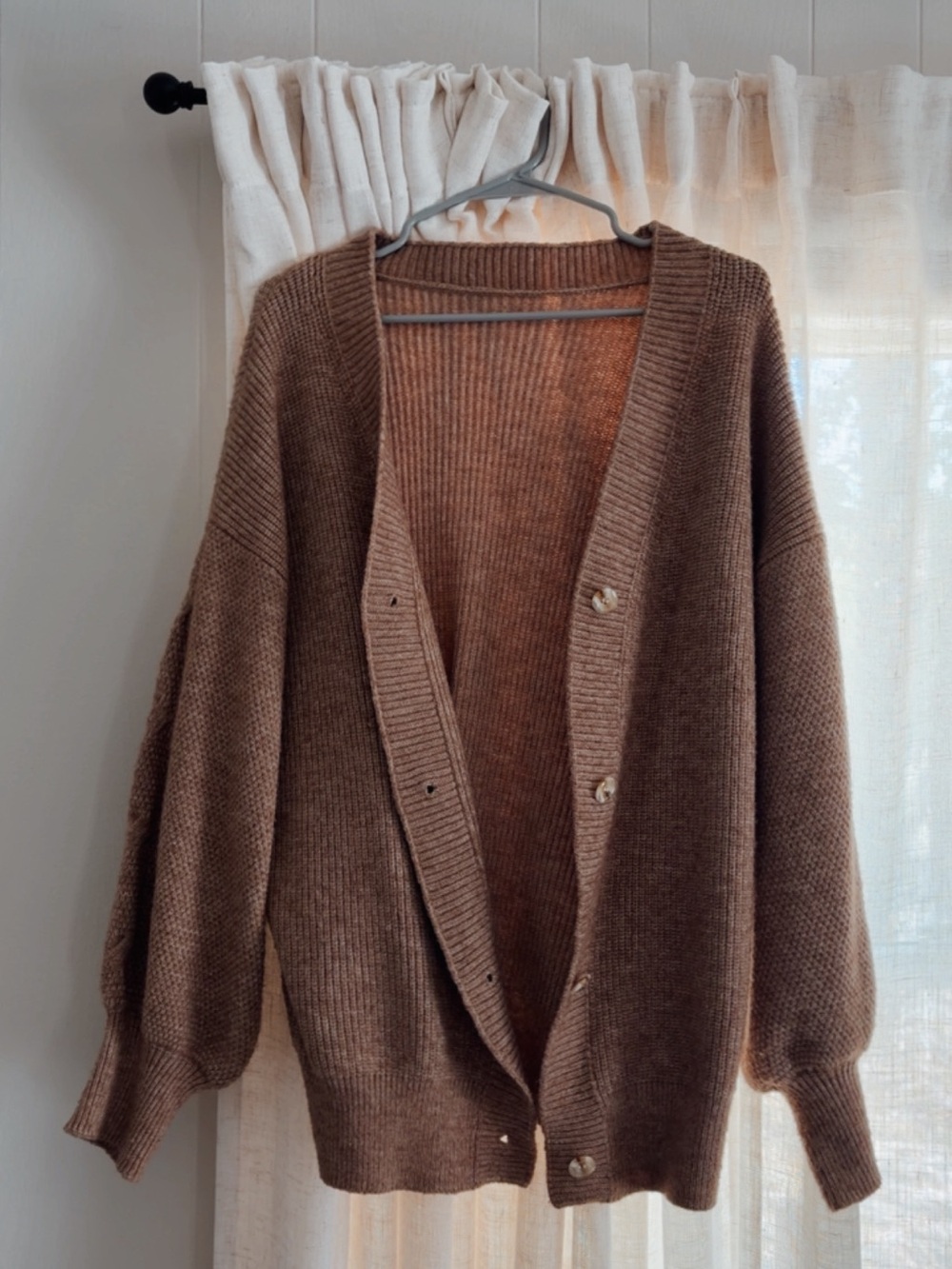 SHEIN Brown Oversized Button-Up Knit Cardigan